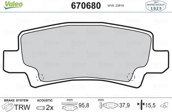 Valeo 670680 - Əyləc altlığı dəsti, əyləc diski furqanavto.az