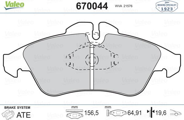 Valeo 670044 - Əyləc altlığı dəsti, əyləc diski furqanavto.az