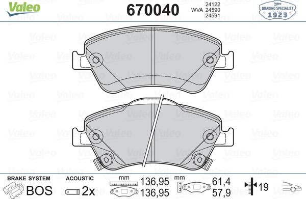 Valeo 670040 - Əyləc altlığı dəsti, əyləc diski furqanavto.az