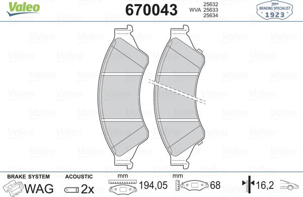 Valeo 670043 - Əyləc altlığı dəsti, əyləc diski furqanavto.az