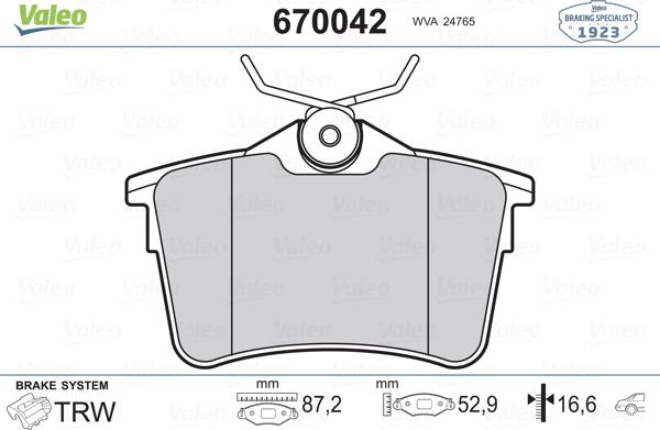 Valeo 670042 - Əyləc altlığı dəsti, əyləc diski furqanavto.az