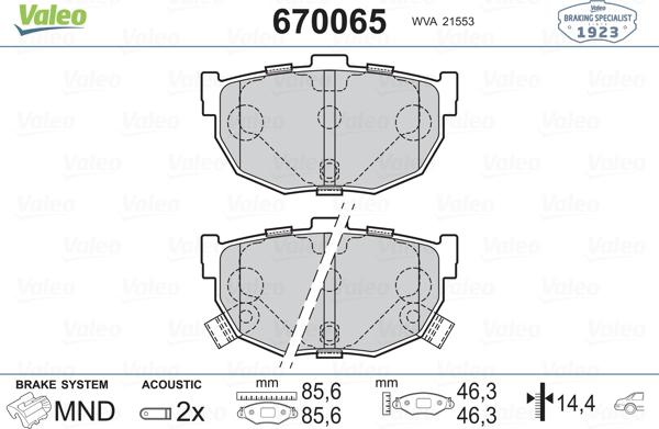 Valeo 670065 - Əyləc altlığı dəsti, əyləc diski furqanavto.az