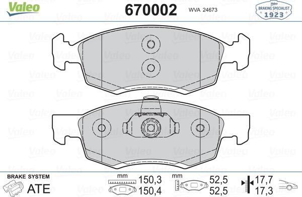 Valeo 670002 - Əyləc altlığı dəsti, əyləc diski furqanavto.az