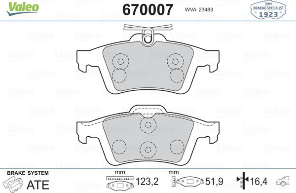 Valeo 670007 - Əyləc altlığı dəsti, əyləc diski www.furqanavto.az