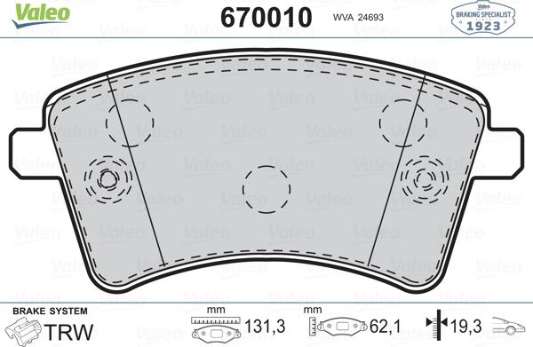 Valeo 670010 - Əyləc altlığı dəsti, əyləc diski furqanavto.az