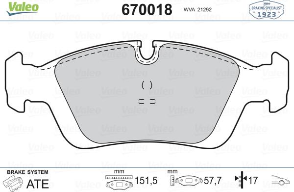 Valeo 670018 - Əyləc altlığı dəsti, əyləc diski furqanavto.az