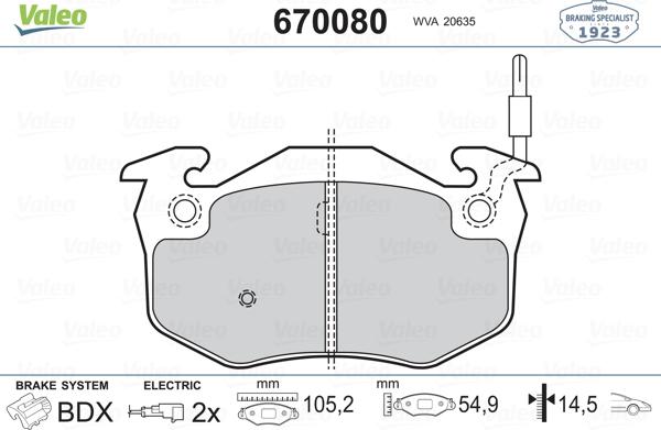 Valeo 670080 - Əyləc altlığı dəsti, əyləc diski www.furqanavto.az