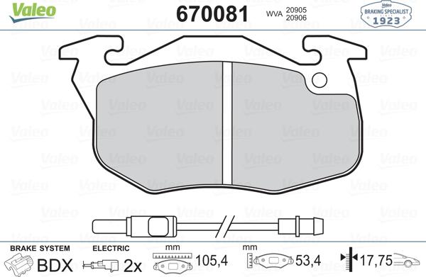 Valeo 670081 - Əyləc altlığı dəsti, əyləc diski furqanavto.az