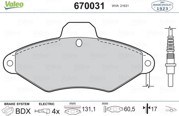 Valeo 670031 - Əyləc altlığı dəsti, əyləc diski furqanavto.az