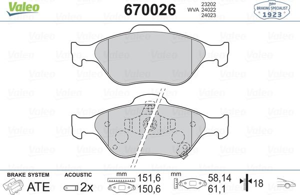 Valeo 670026 - Əyləc altlığı dəsti, əyləc diski furqanavto.az