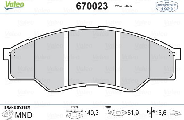 Valeo 670023 - Əyləc altlığı dəsti, əyləc diski furqanavto.az