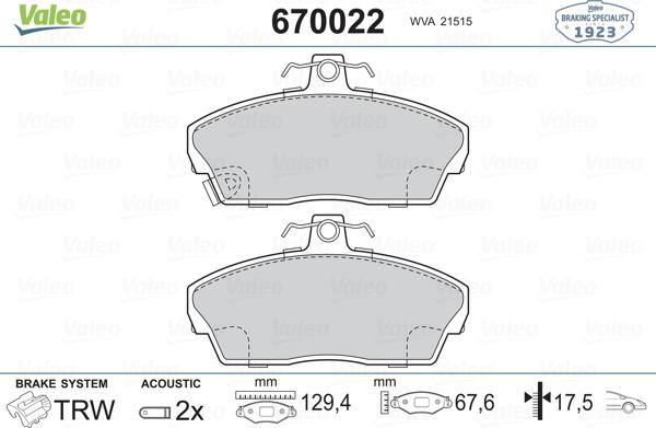 Valeo 670022 - Əyləc altlığı dəsti, əyləc diski furqanavto.az