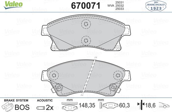 Valeo 670071 - Əyləc altlığı dəsti, əyləc diski furqanavto.az