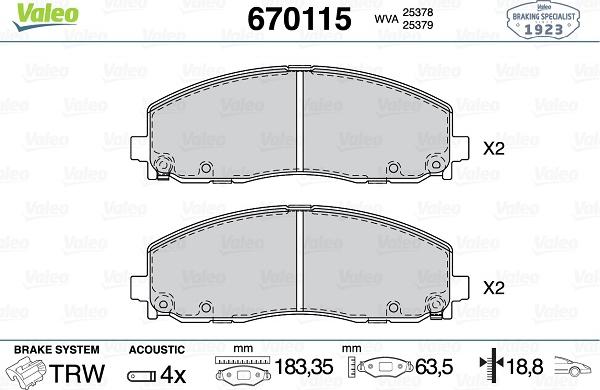 Valeo 670115 - Əyləc altlığı dəsti, əyləc diski furqanavto.az