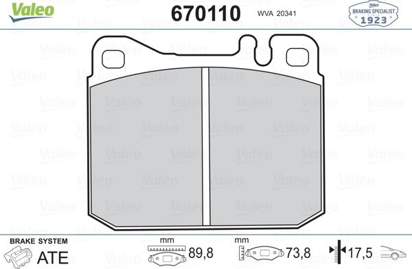 Valeo 670110 - Əyləc altlığı dəsti, əyləc diski furqanavto.az