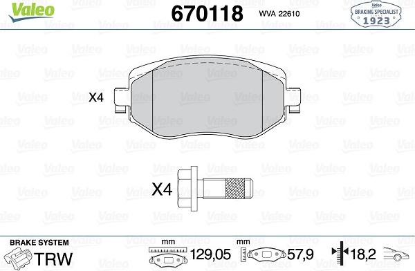 Valeo 670118 - Əyləc altlığı dəsti, əyləc diski furqanavto.az