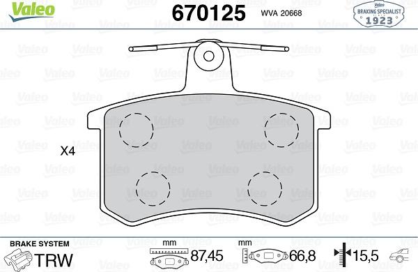 Valeo 670125 - Əyləc altlığı dəsti, əyləc diski www.furqanavto.az