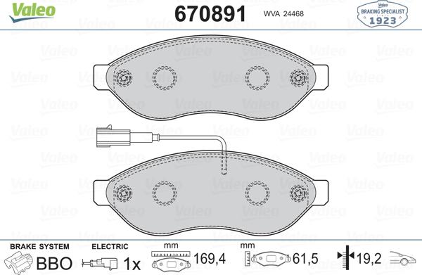 Valeo 670891 - Əyləc altlığı dəsti, əyləc diski furqanavto.az