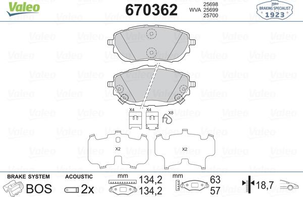 Valeo 670362 - Əyləc altlığı dəsti, əyləc diski furqanavto.az