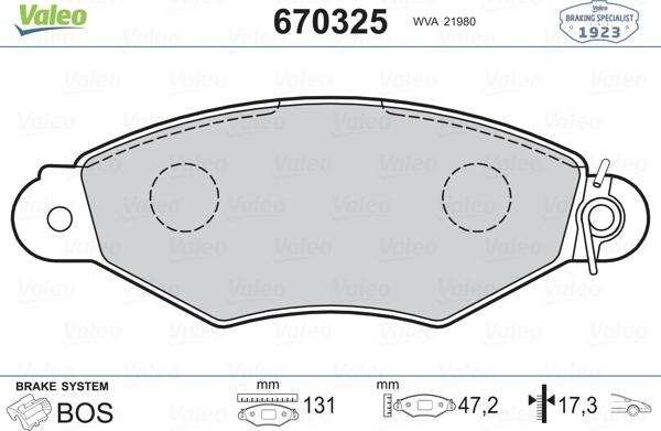 Valeo 670325 - Əyləc altlığı dəsti, əyləc diski furqanavto.az