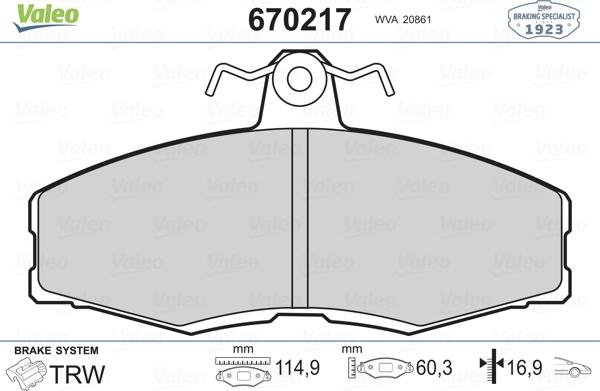 Valeo 670217 - Əyləc altlığı dəsti, əyləc diski furqanavto.az