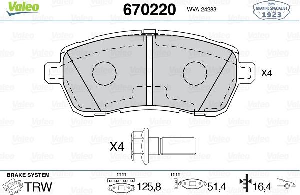 Valeo 670220 - Əyləc altlığı dəsti, əyləc diski furqanavto.az