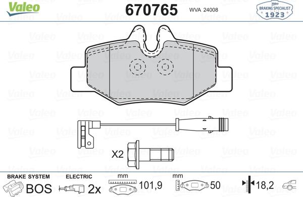 Valeo 670765 - Əyləc altlığı dəsti, əyləc diski www.furqanavto.az