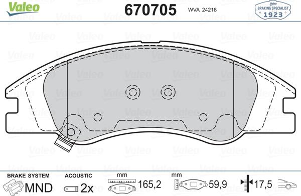 Valeo 670705 - Əyləc altlığı dəsti, əyləc diski furqanavto.az