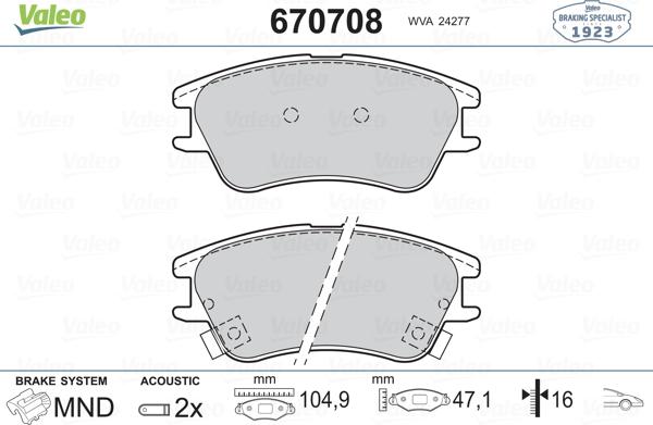 Valeo 670708 - Əyləc altlığı dəsti, əyləc diski furqanavto.az