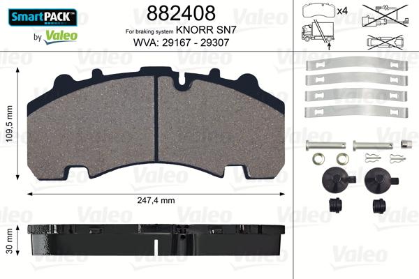 Valeo 882408 - Əyləc altlığı dəsti, əyləc diski furqanavto.az