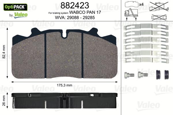 Valeo 882423 - Əyləc altlığı dəsti, əyləc diski furqanavto.az