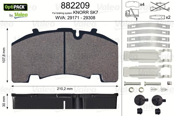 Valeo 882209 - Əyləc altlığı dəsti, əyləc diski furqanavto.az