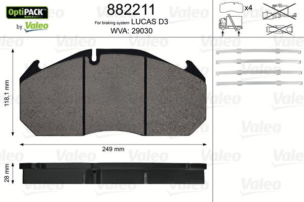 Valeo 882211 - Əyləc altlığı dəsti, əyləc diski furqanavto.az