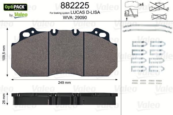 Valeo 882225 - Əyləc altlığı dəsti, əyləc diski furqanavto.az