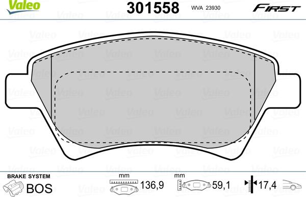 Valeo 301558 - Əyləc altlığı dəsti, əyləc diski furqanavto.az