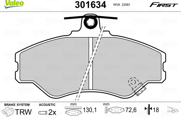 Valeo 301634 - Əyləc altlığı dəsti, əyləc diski furqanavto.az