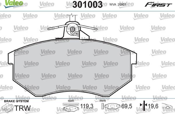 Valeo 301003 - Əyləc altlığı dəsti, əyləc diski furqanavto.az