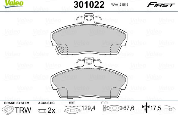 Valeo 301022 - Əyləc altlığı dəsti, əyləc diski furqanavto.az