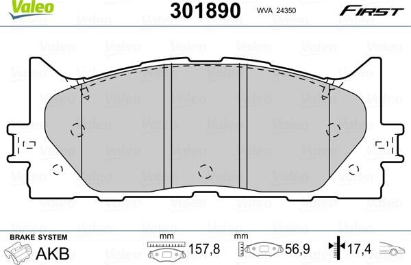 Valeo 301890 - Əyləc altlığı dəsti, əyləc diski furqanavto.az