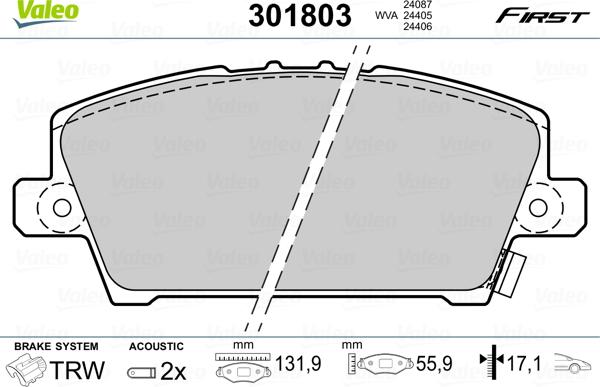 Valeo 301803 - Əyləc altlığı dəsti, əyləc diski furqanavto.az