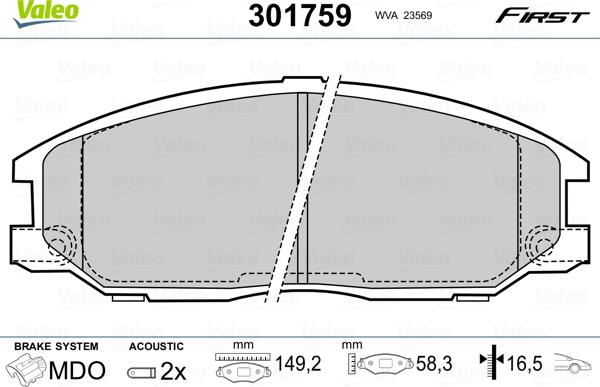 Valeo 301759 - Əyləc altlığı dəsti, əyləc diski furqanavto.az