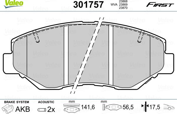 Valeo 301757 - Əyləc altlığı dəsti, əyləc diski www.furqanavto.az