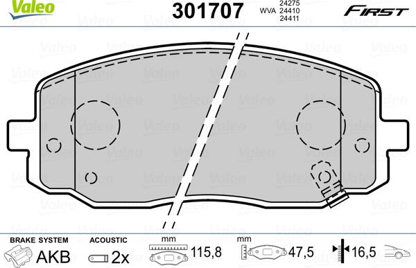 Valeo 301707 - Əyləc altlığı dəsti, əyləc diski furqanavto.az