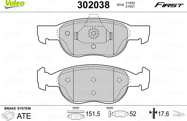 Valeo 302038 - Əyləc altlığı dəsti, əyləc diski furqanavto.az