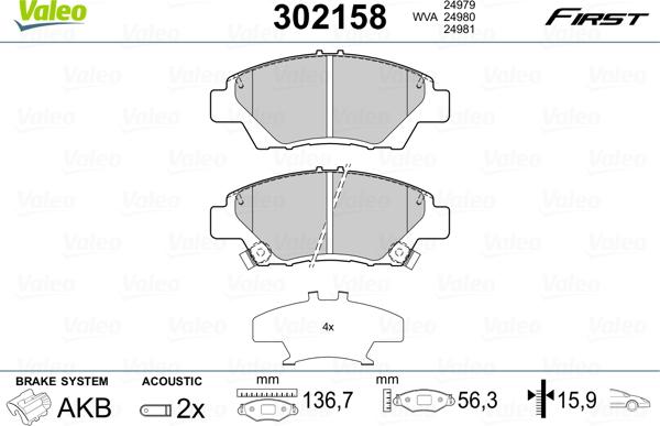 Valeo 302158 - Əyləc altlığı dəsti, əyləc diski furqanavto.az