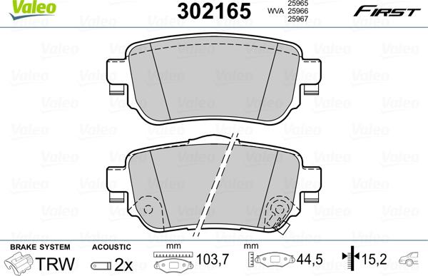 Valeo 302165 - Əyləc altlığı dəsti, əyləc diski www.furqanavto.az