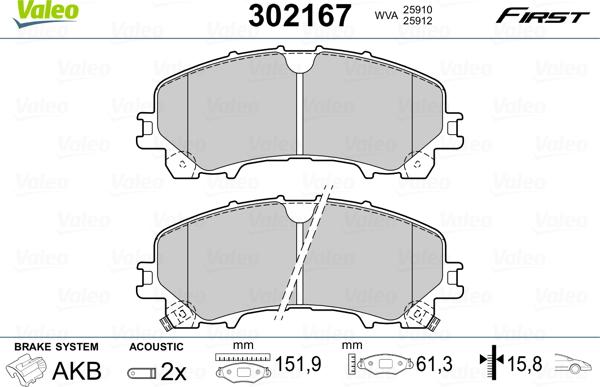 Valeo 302167 - Əyləc altlığı dəsti, əyləc diski furqanavto.az