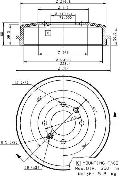 Villar 627.0042 - Əyləc barabanı furqanavto.az