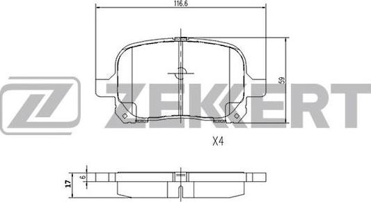 Zekkert BS-1116 - Əyləc altlığı dəsti, əyləc diski furqanavto.az