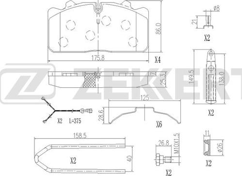 Zekkert BS-1283 - Əyləc altlığı dəsti, əyləc diski furqanavto.az